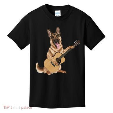 German Shepherd playing the acoustic guitar Kids T-Shirt