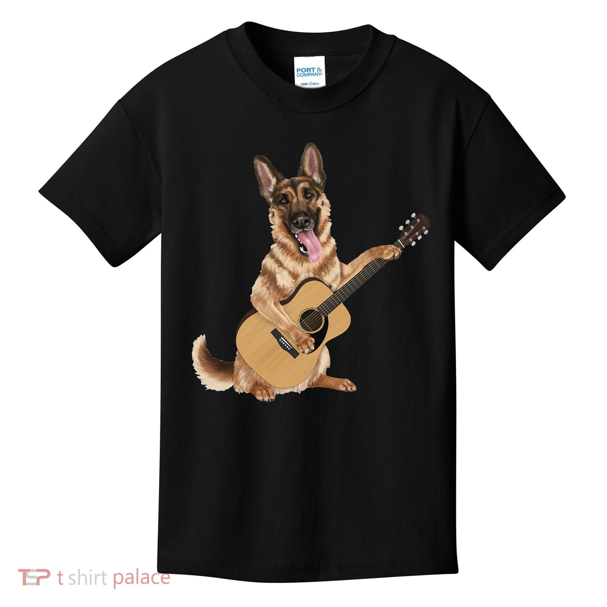 German Shepherd playing the acoustic guitar Kids T-Shirt