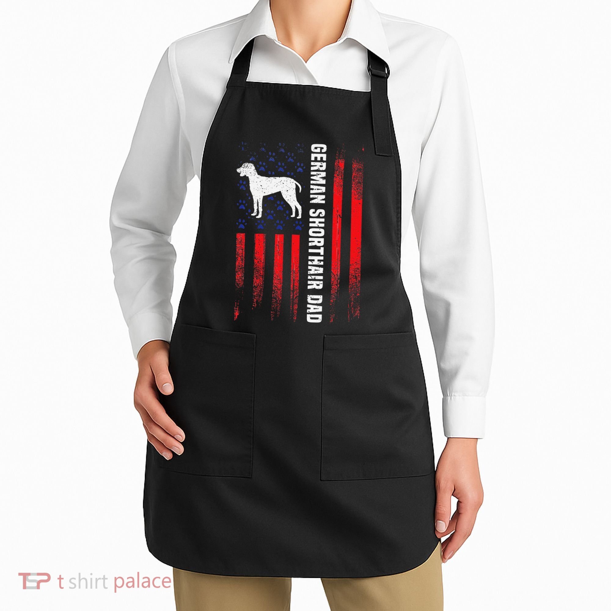 German Shorthair Pointer Dog Dad American Flag Patriotic Apron