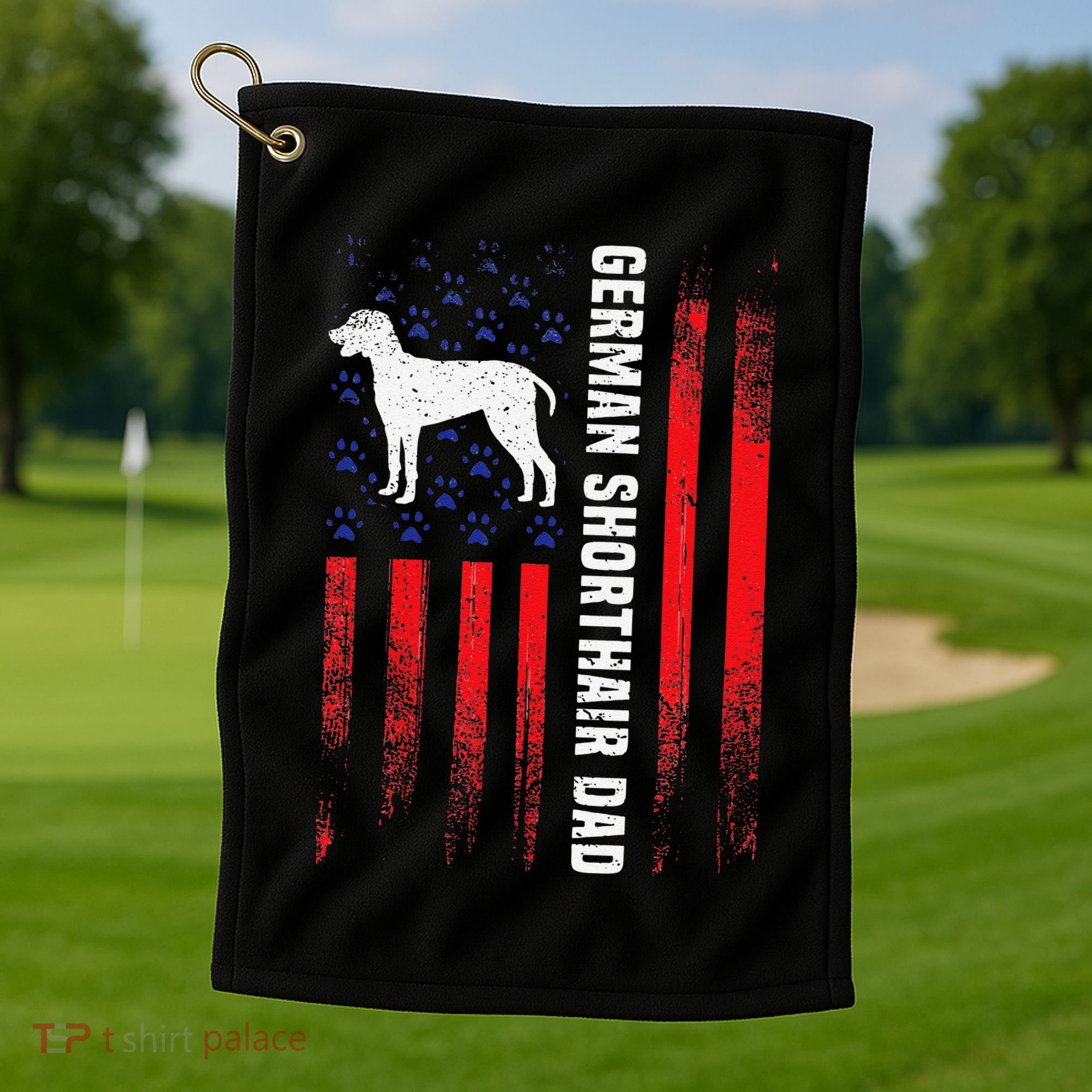 German Shorthair Pointer Dog Dad American Flag Patriotic Golf Towel