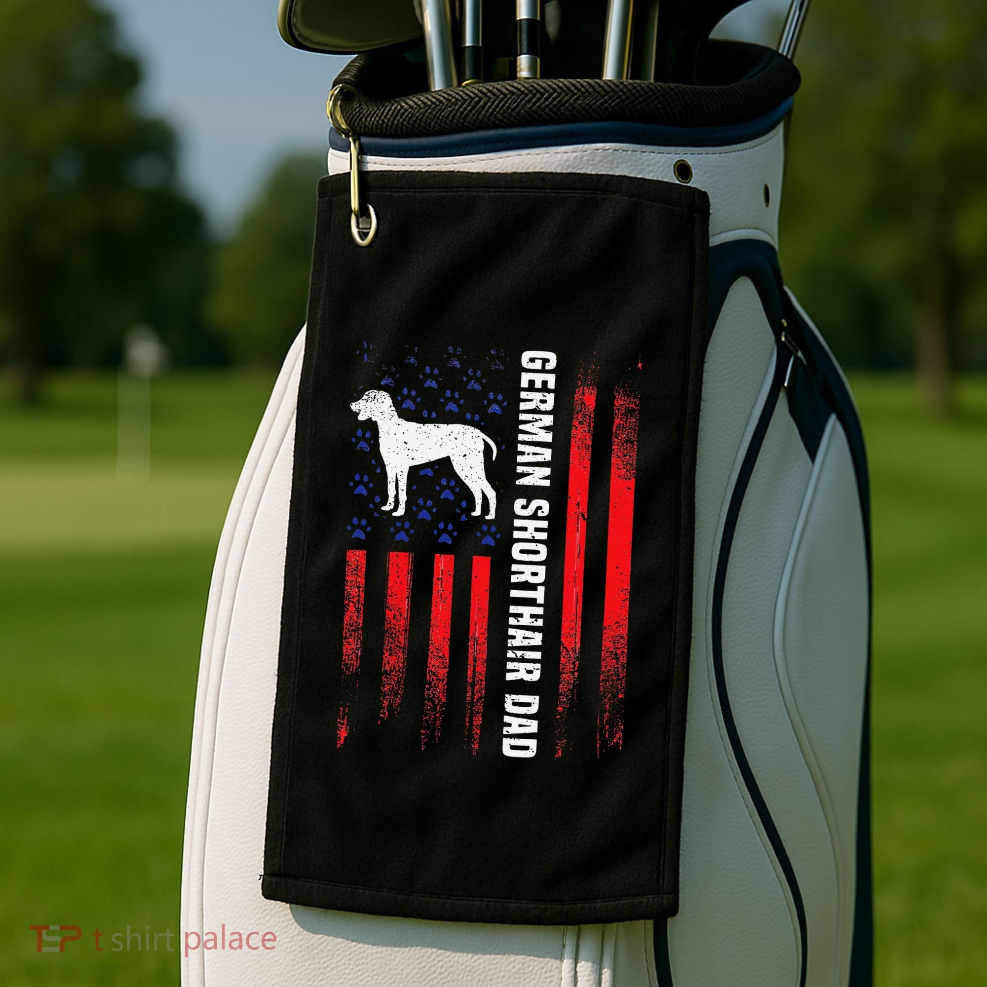 German Shorthair Pointer Dog Dad American Flag Patriotic Golf Towel