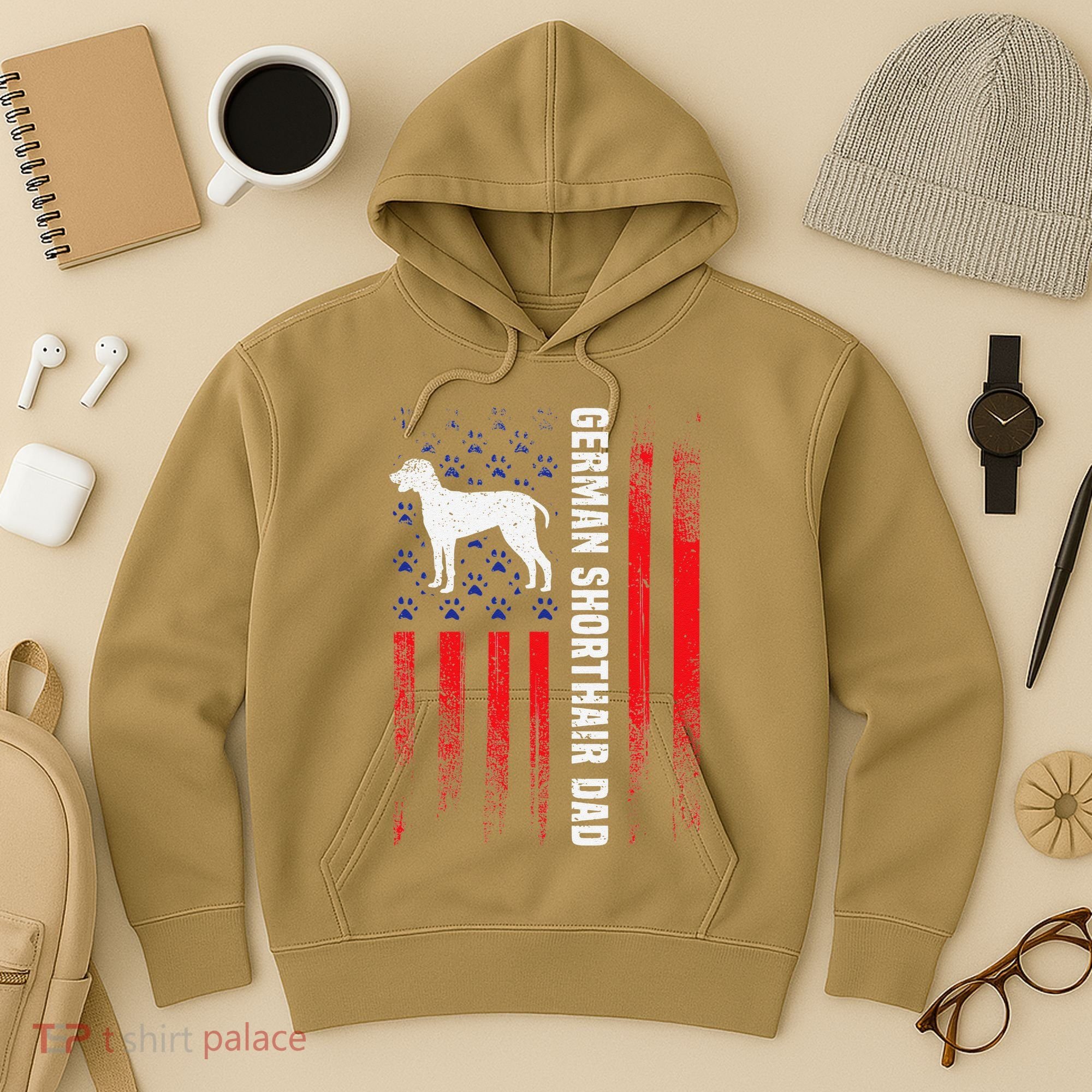 German Shorthair Pointer Dog Dad American Flag Patriotic Hoodie
