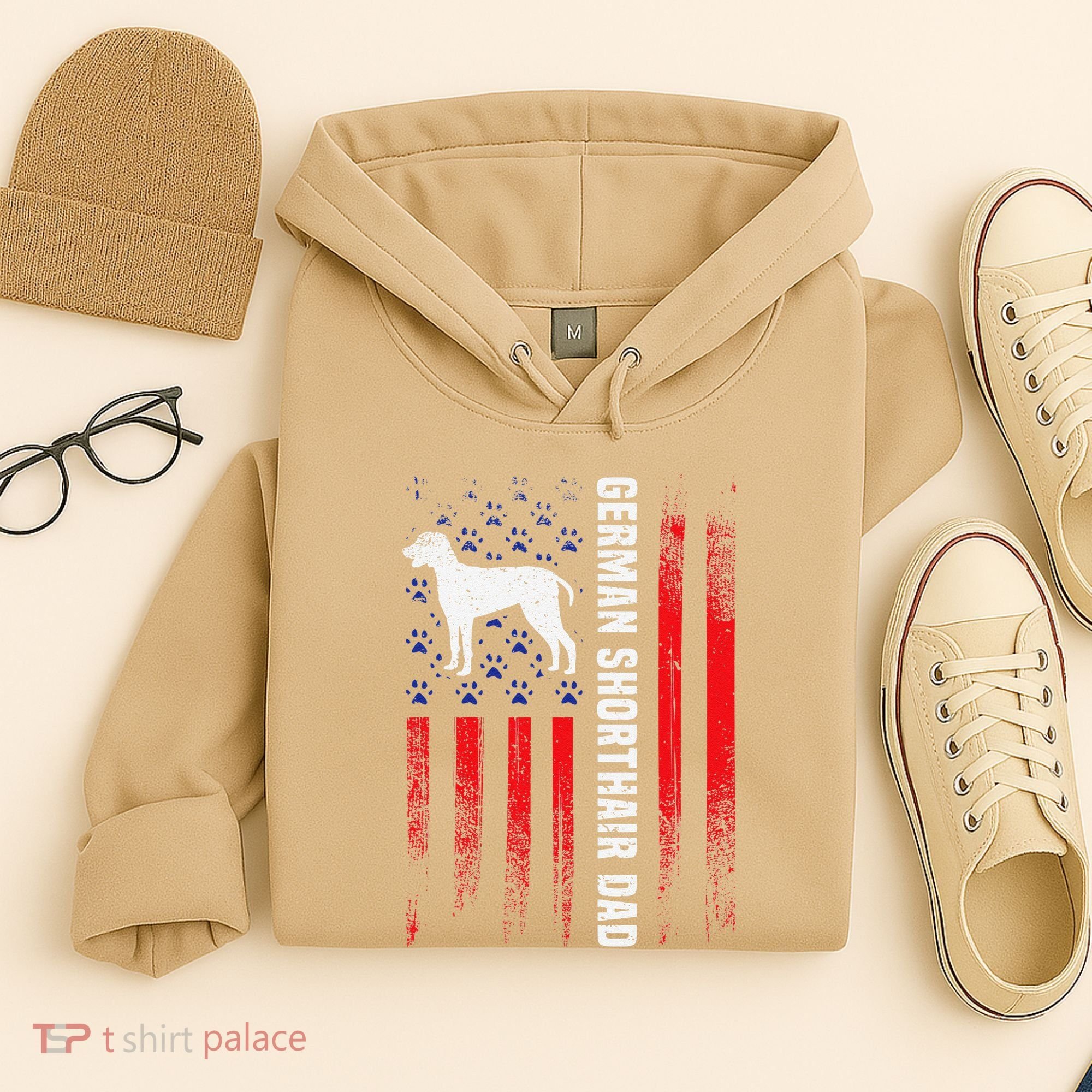 German Shorthair Pointer Dog Dad American Flag Patriotic Hoodie