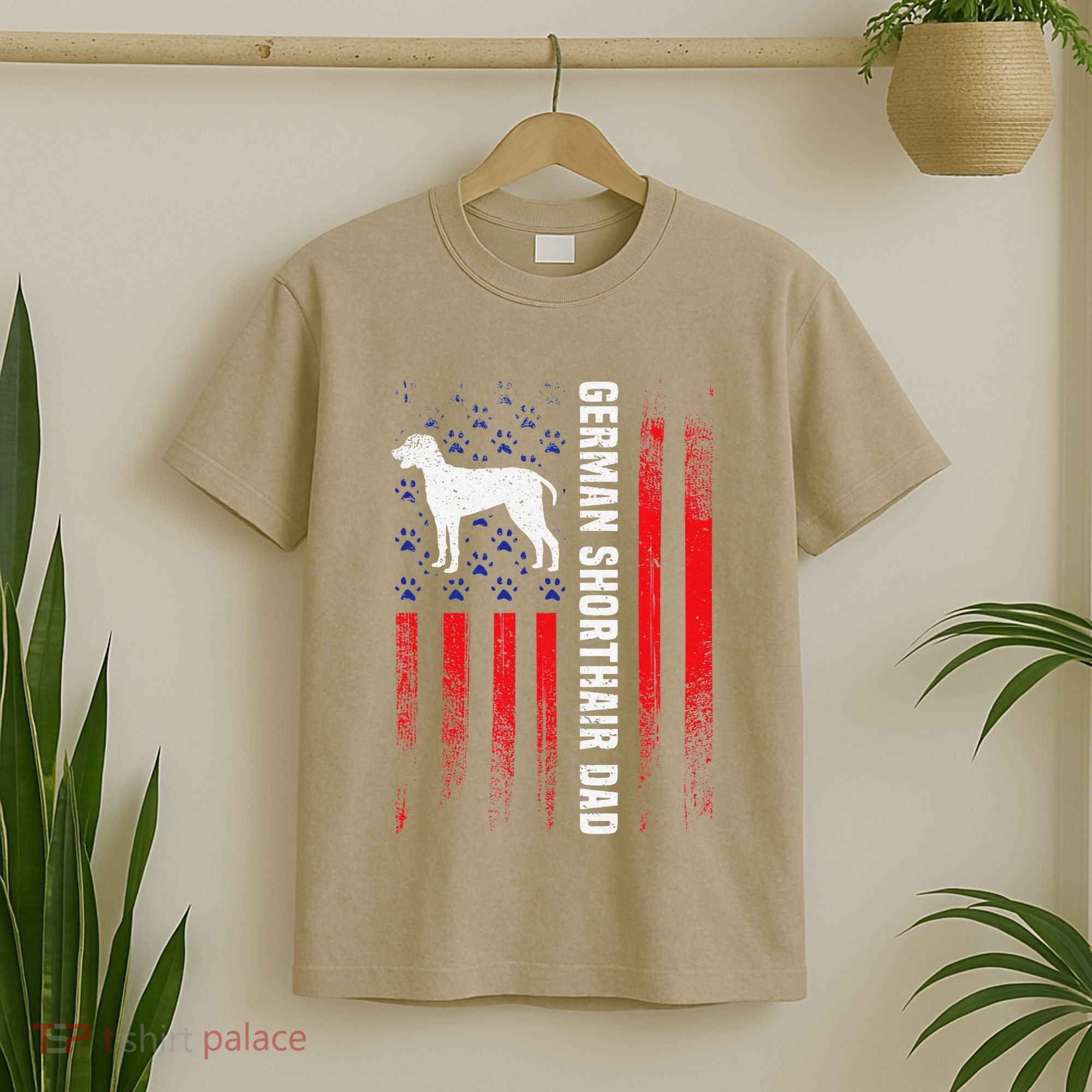 German Shorthair Pointer Dog Dad American Flag Patriotic T-Shirt