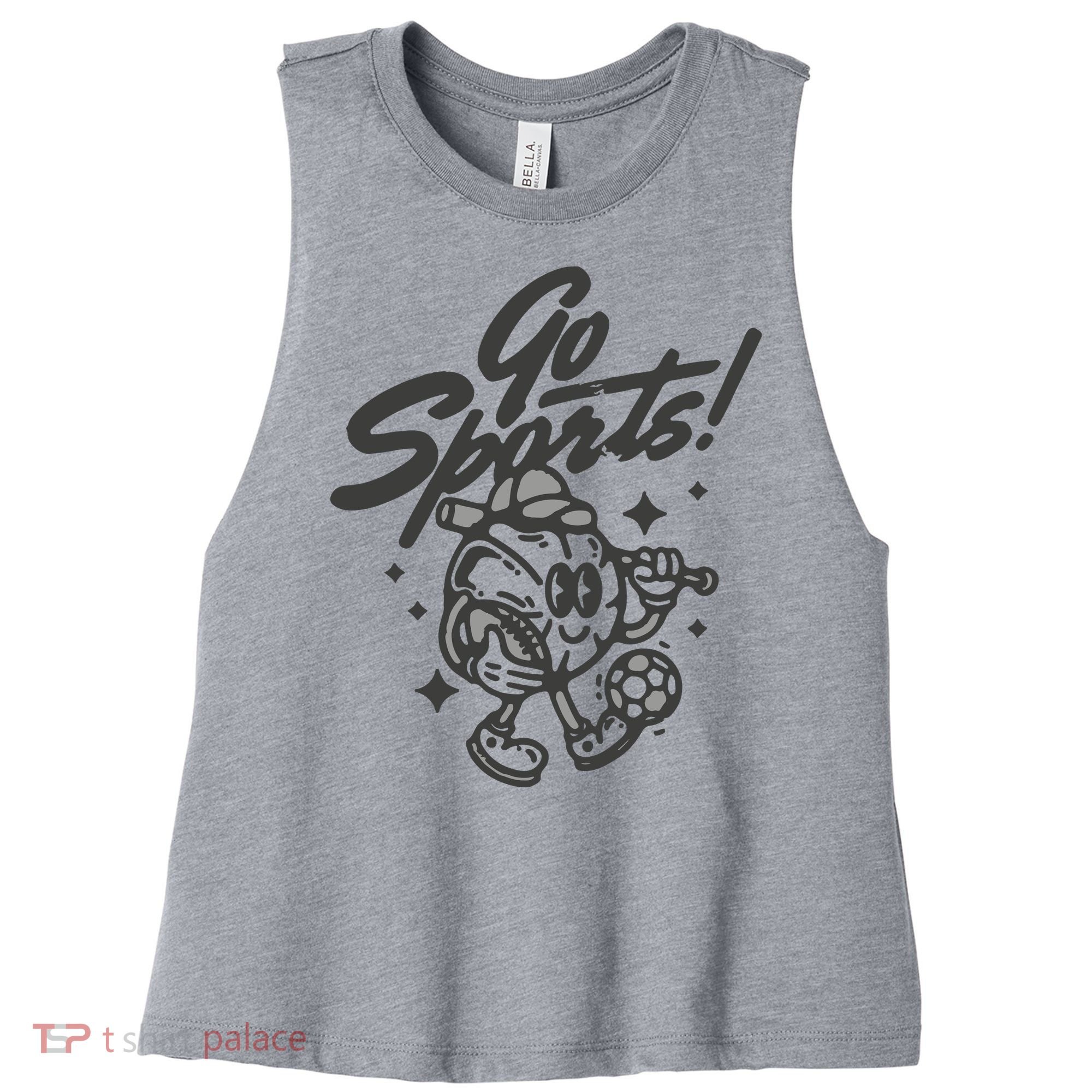 Go Sports Retro Football Game Day Women's Racerback Cropped Tank