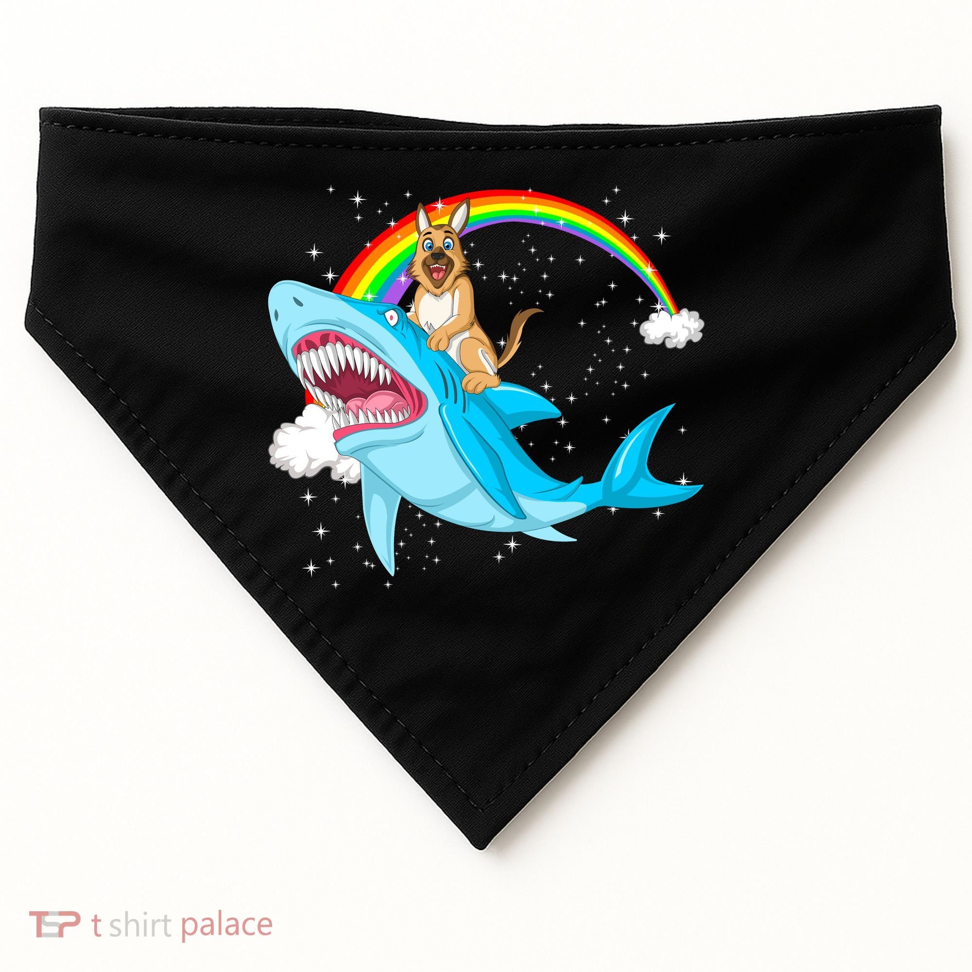 German Shepherd Riding Shark USA-Made Doggie Bandana