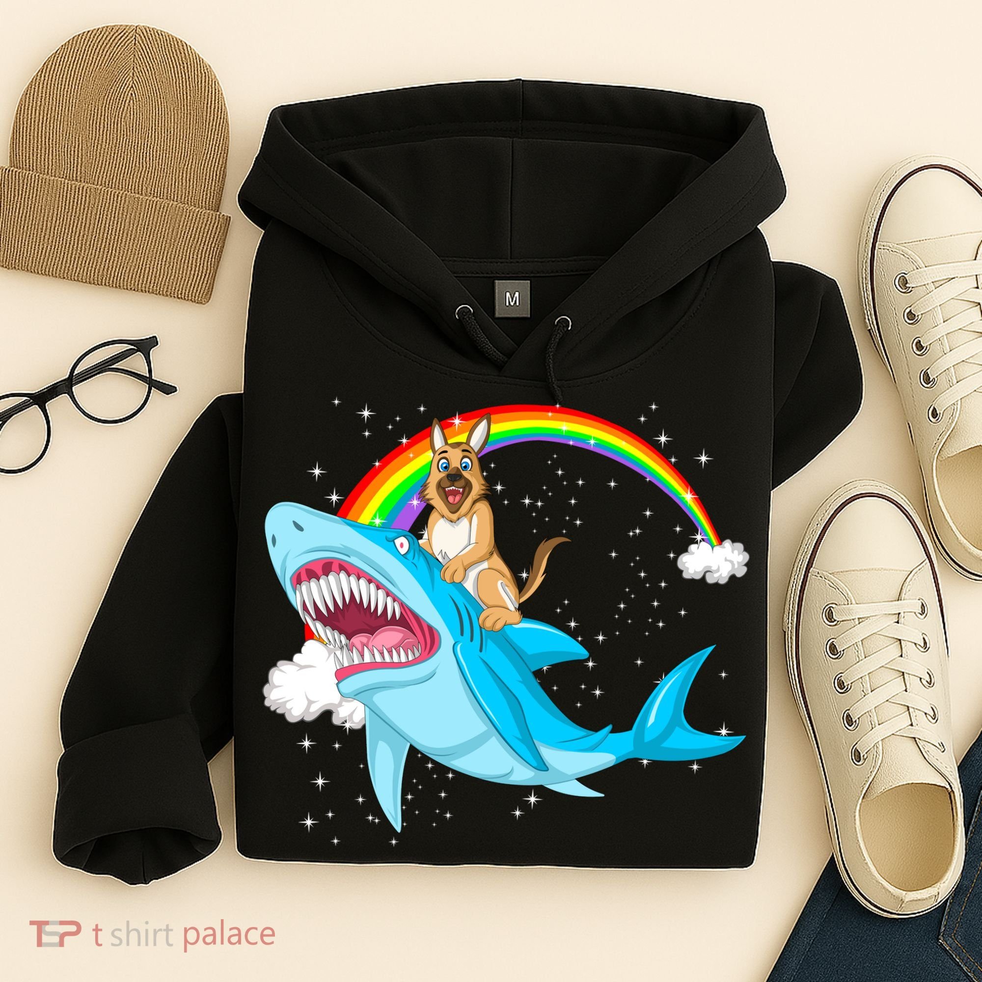 German Shepherd Riding Shark Hoodie