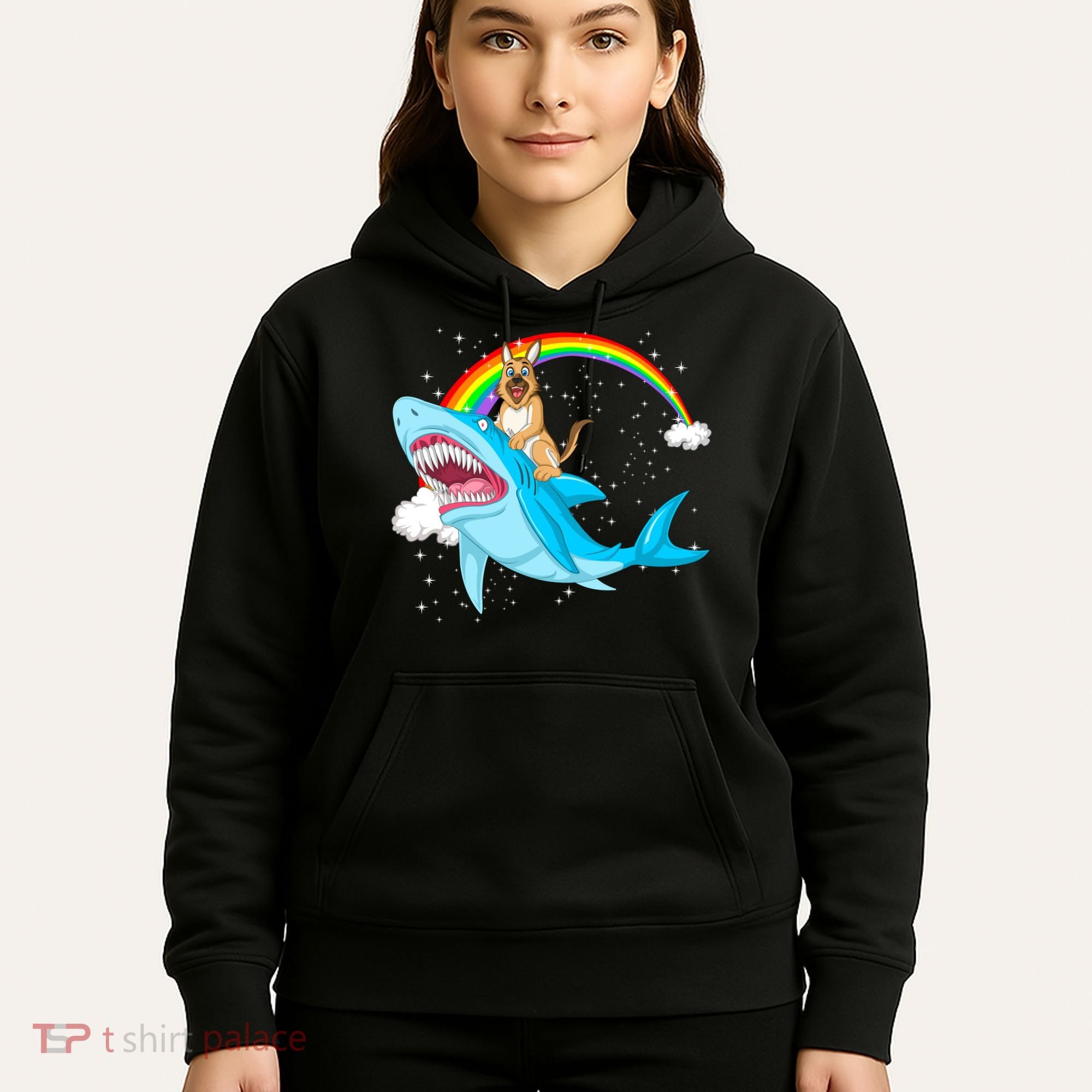 German Shepherd Riding Shark Hoodie