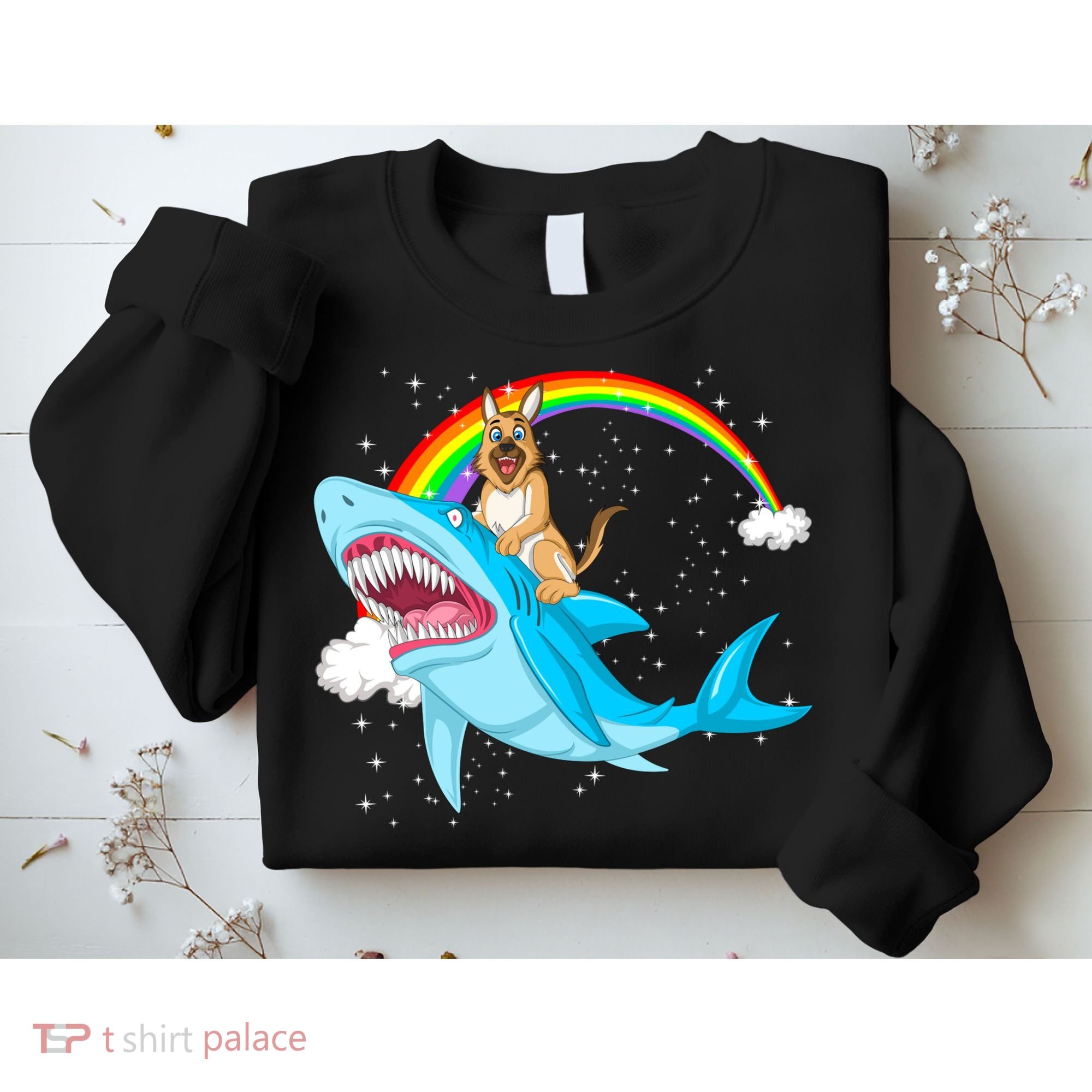 German Shepherd Riding Shark Sweatshirt