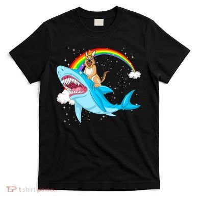 German Shepherd Riding Shark T-Shirt