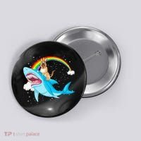 German Shepherd Riding Shark Button thumb 0