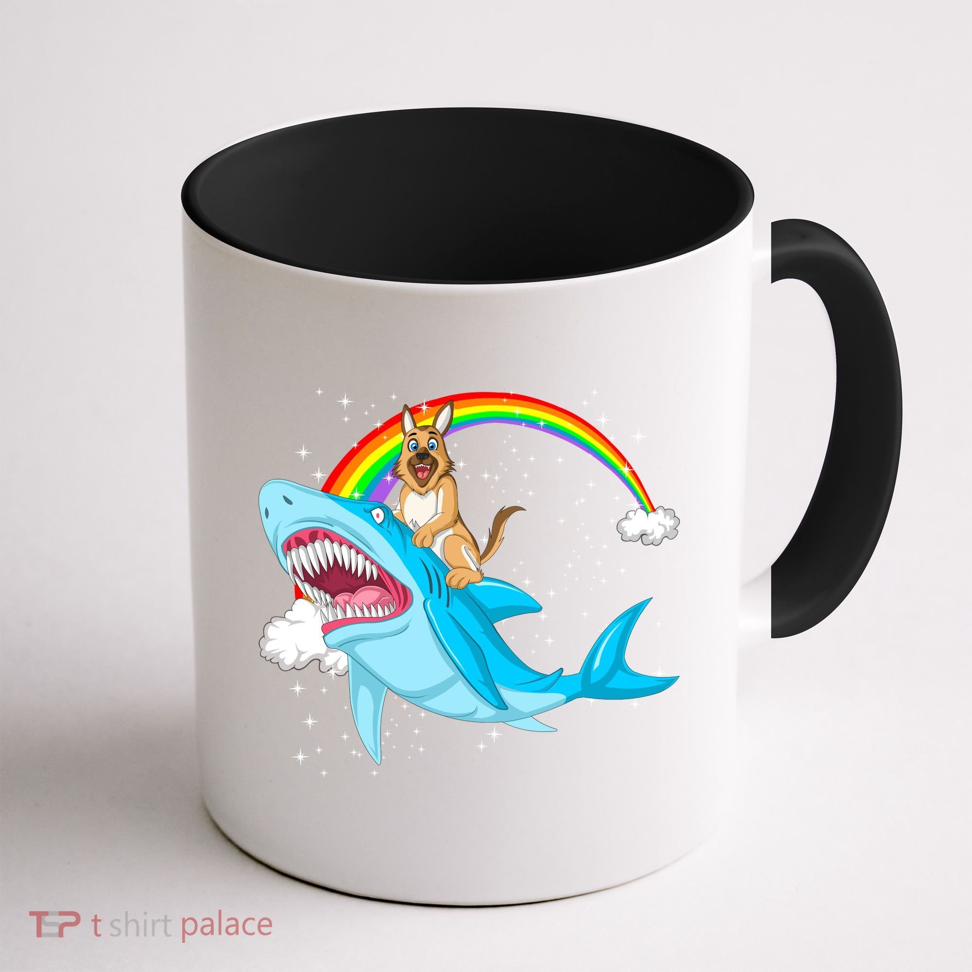 German Shepherd Riding Shark Coffee Mug