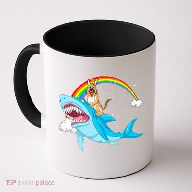 German Shepherd Riding Shark Coffee Mug