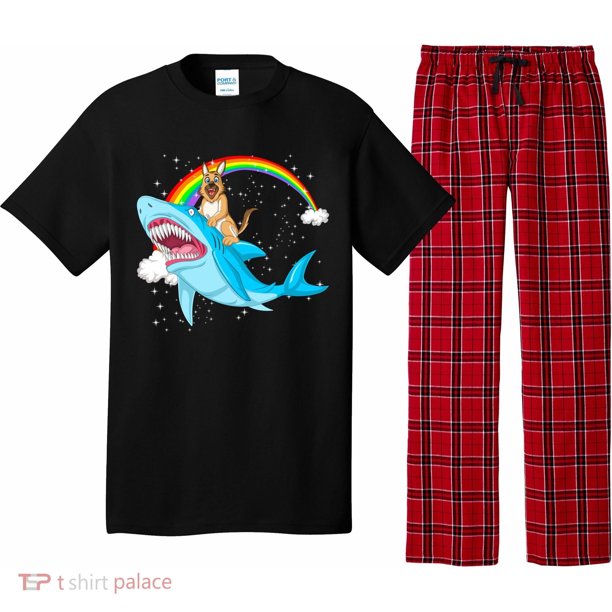 German Shepherd Riding Shark Pajama Set