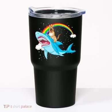 German Shepherd Riding Shark Tumbler