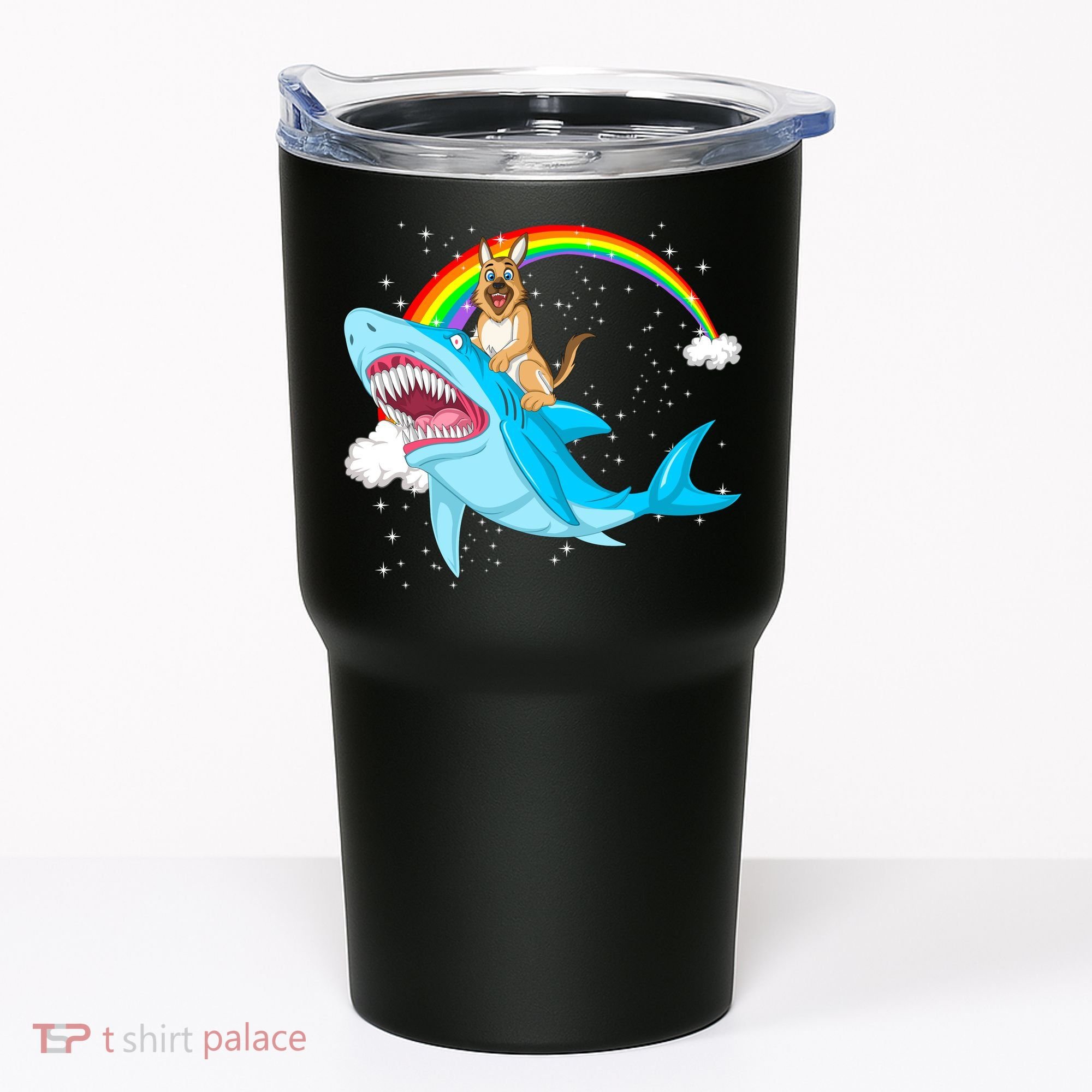 German Shepherd Riding Shark Tumbler