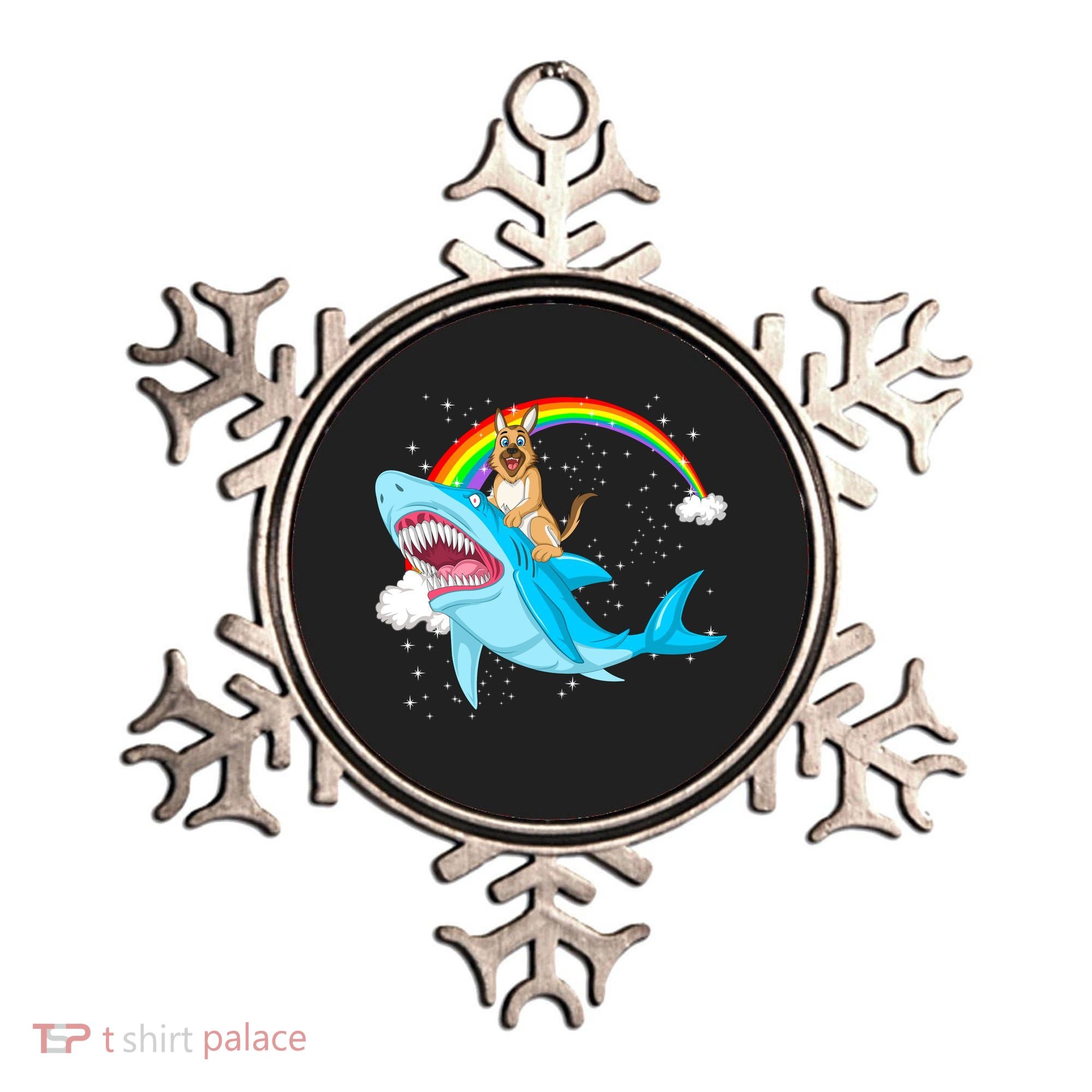 German Shepherd Riding Shark Ornament