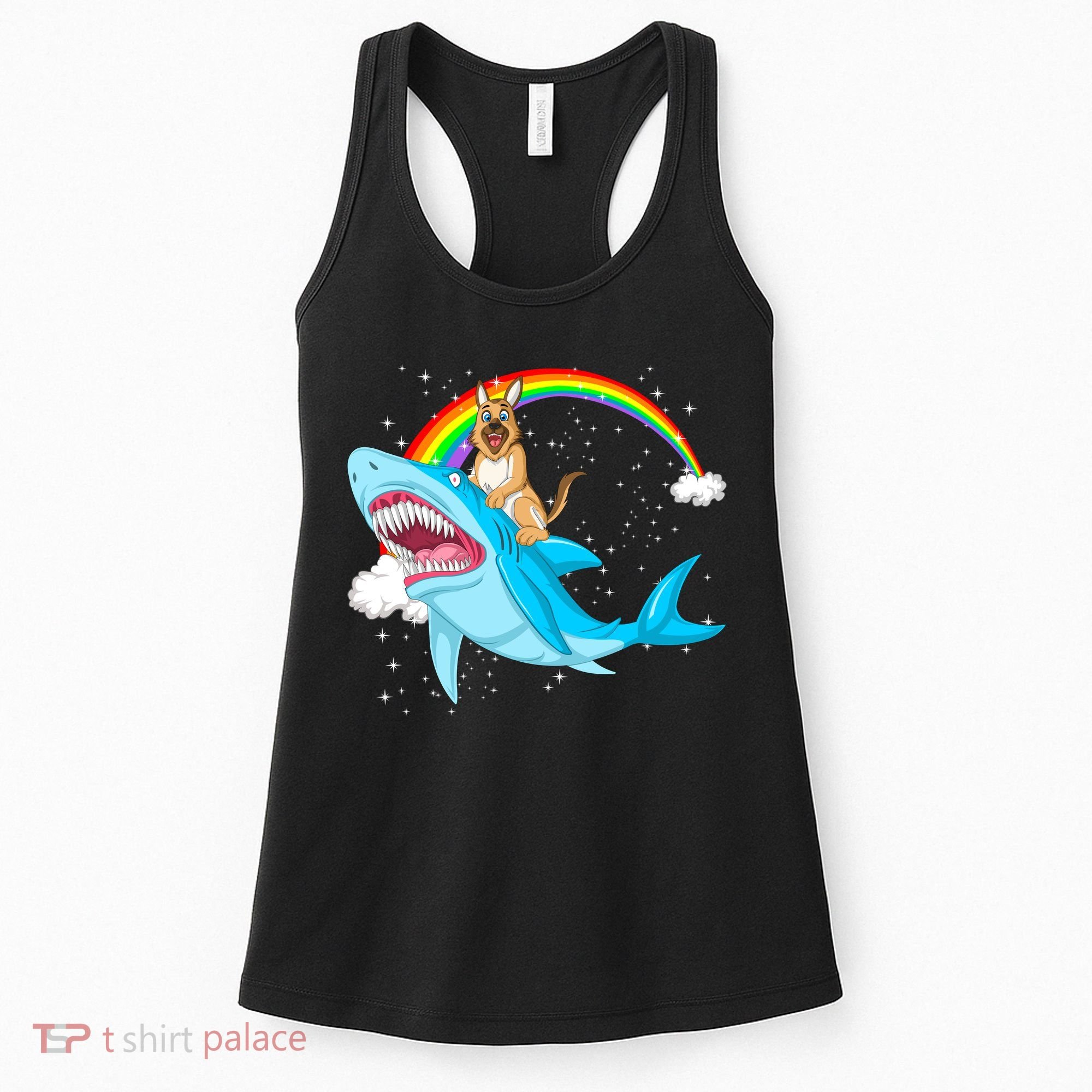 German Shepherd Riding Shark Women's Tank Top