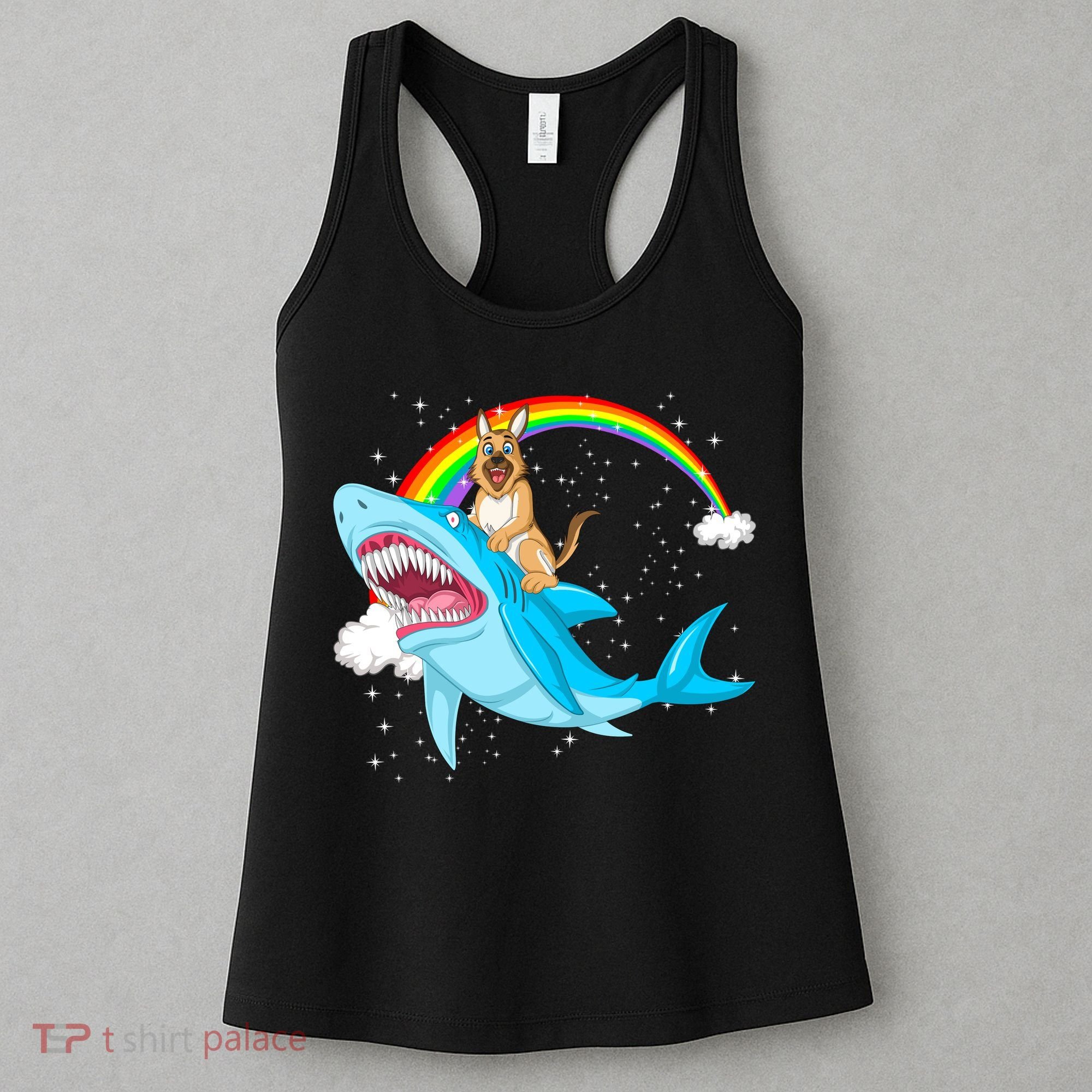 German Shepherd Riding Shark Women's Tank Top
