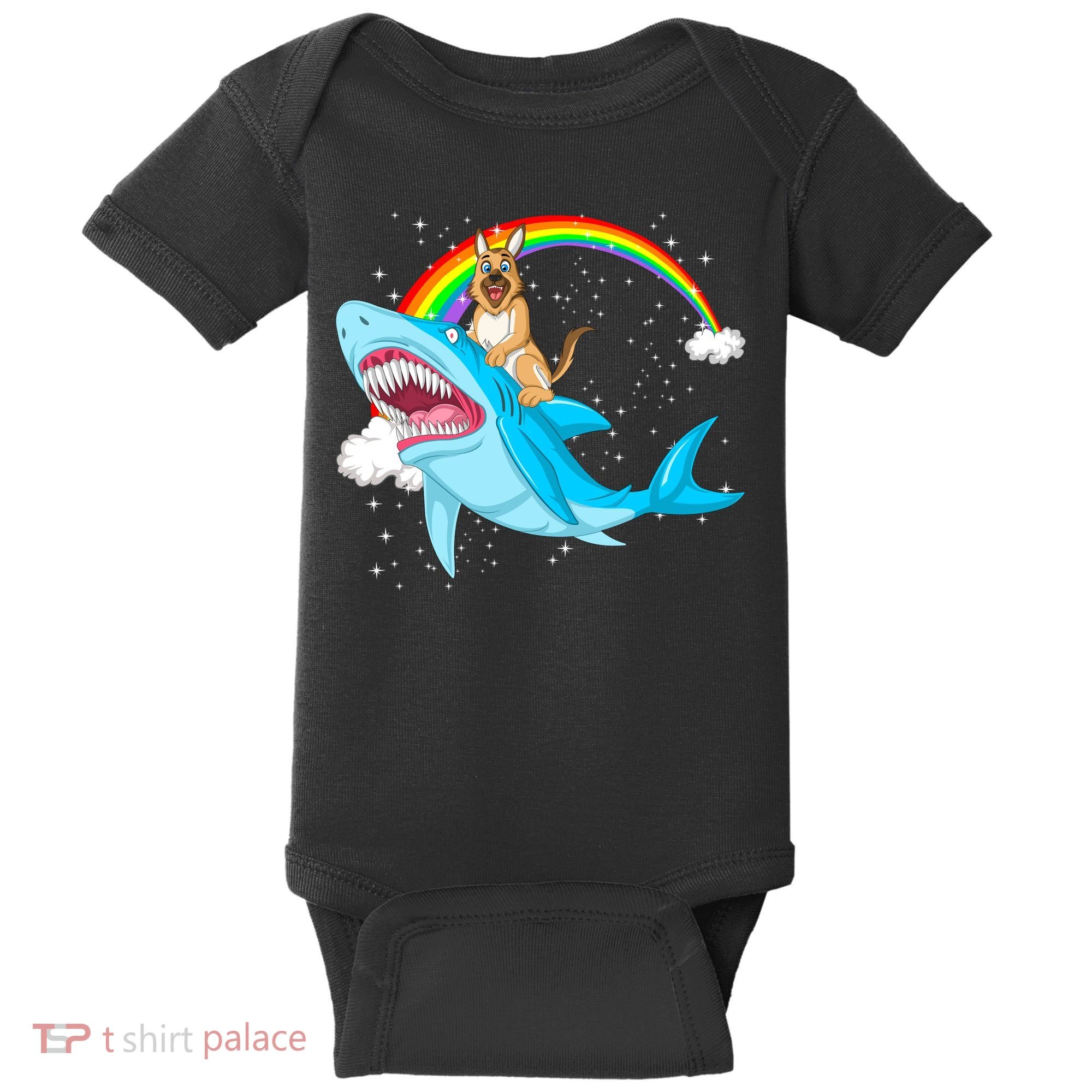 German Shepherd Riding Shark Baby Bodysuit
