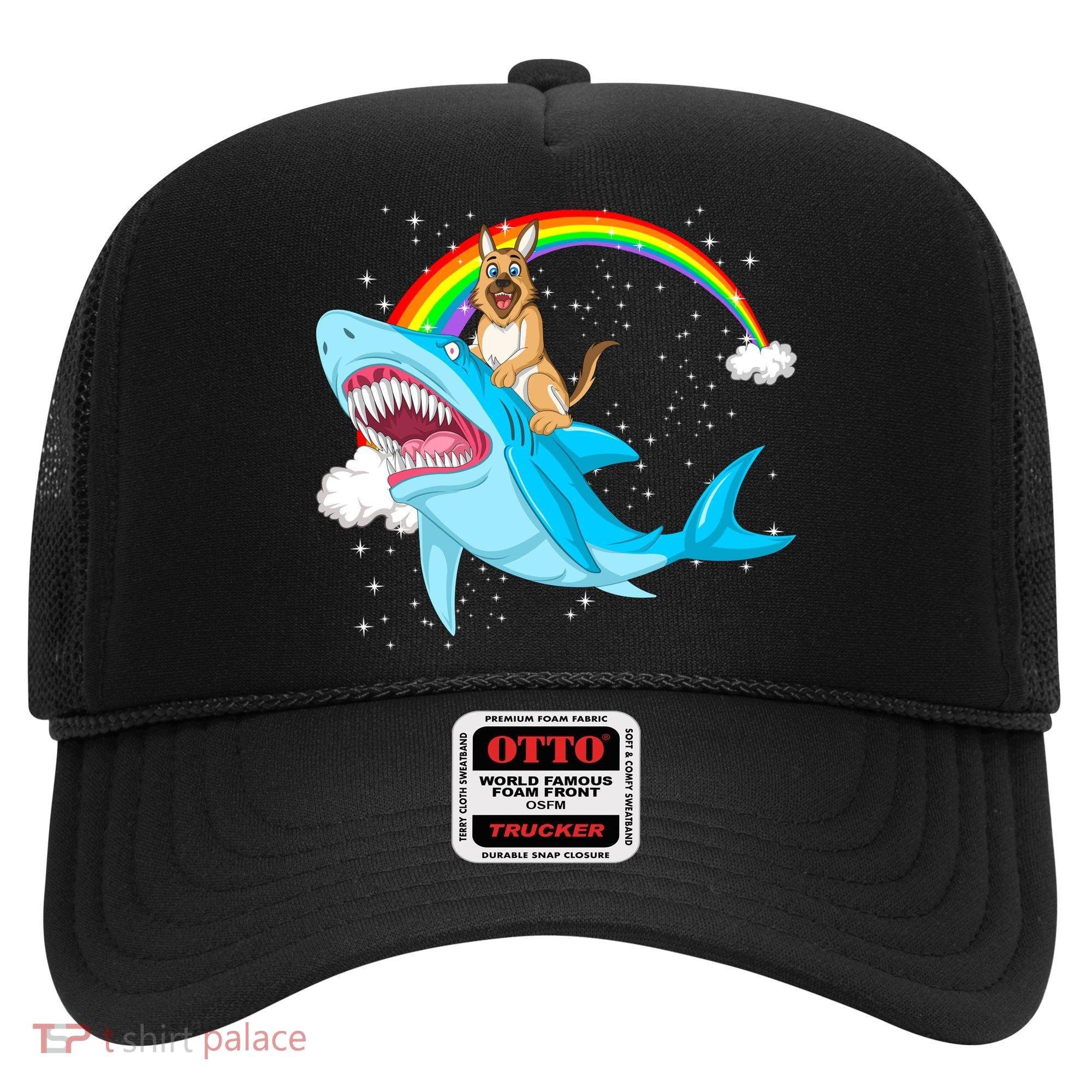 German Shepherd Riding Shark Hat