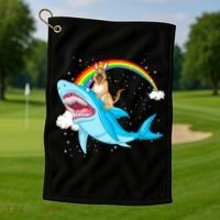 German Shepherd Riding Shark Golf Towel thumb 1