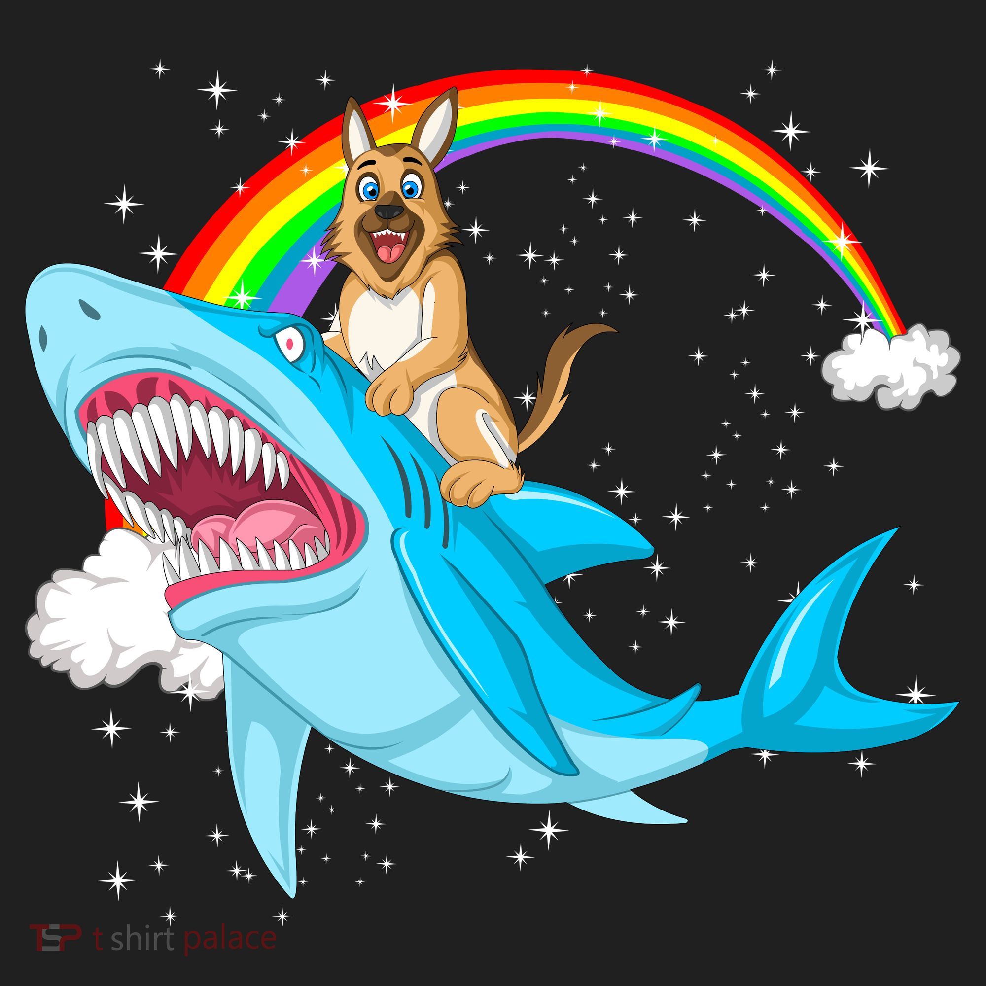 German Shepherd Riding Shark Golf Towel