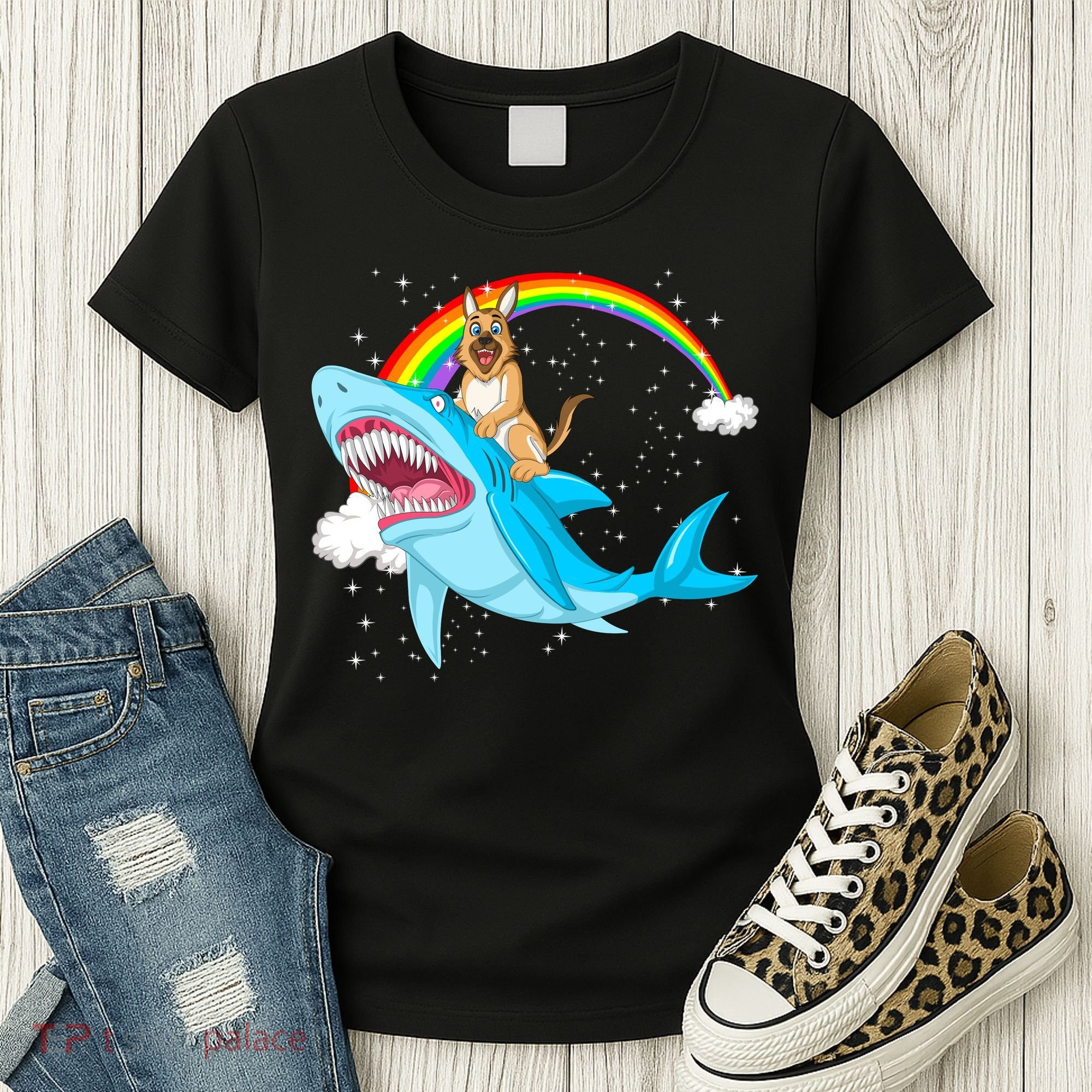 German Shepherd Riding Shark Women's T-Shirt