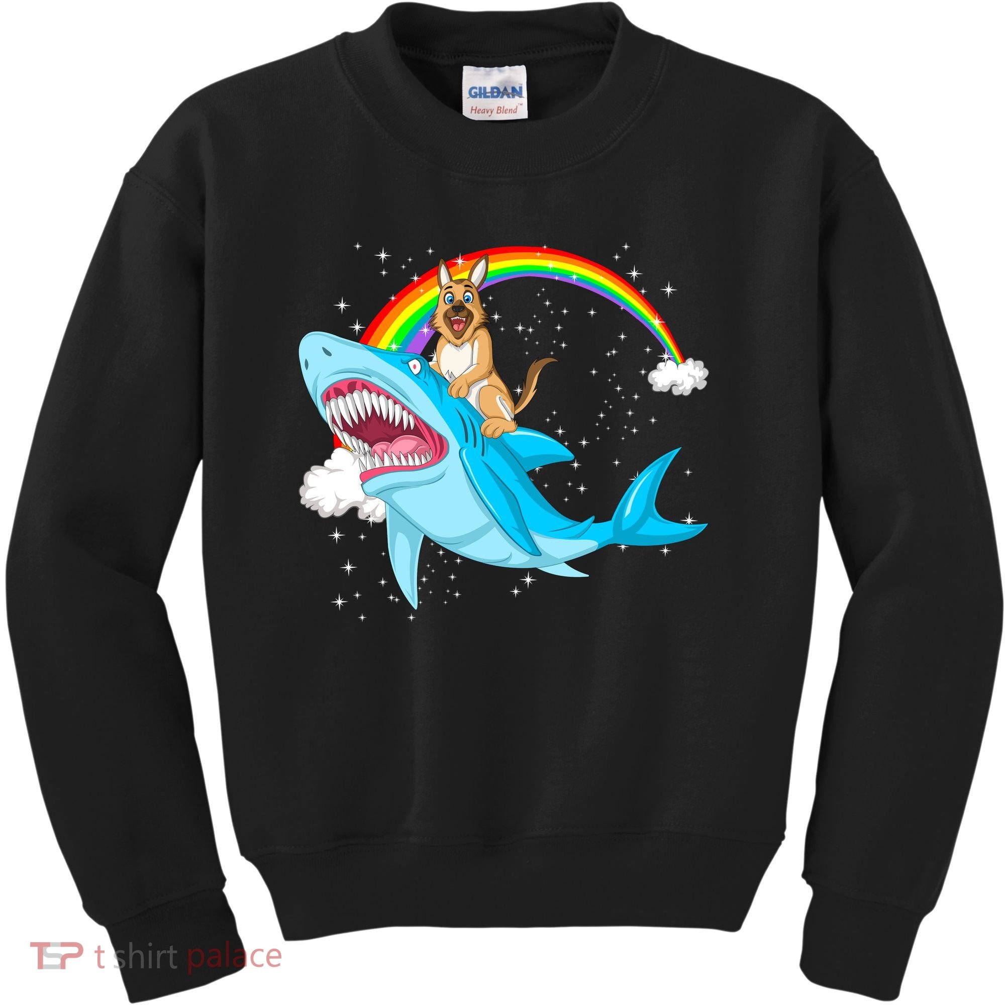 German Shepherd Riding Shark Kids Sweatshirt