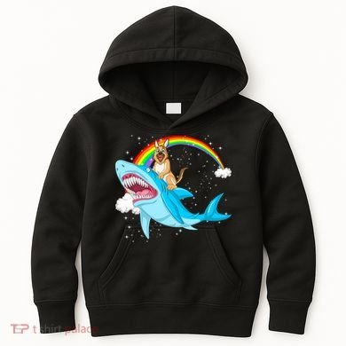 German Shepherd Riding Shark Kids Hoodie