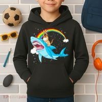 German Shepherd Riding Shark Kids Hoodie thumb 2