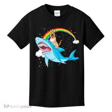 German Shepherd Riding Shark Kids T-Shirt