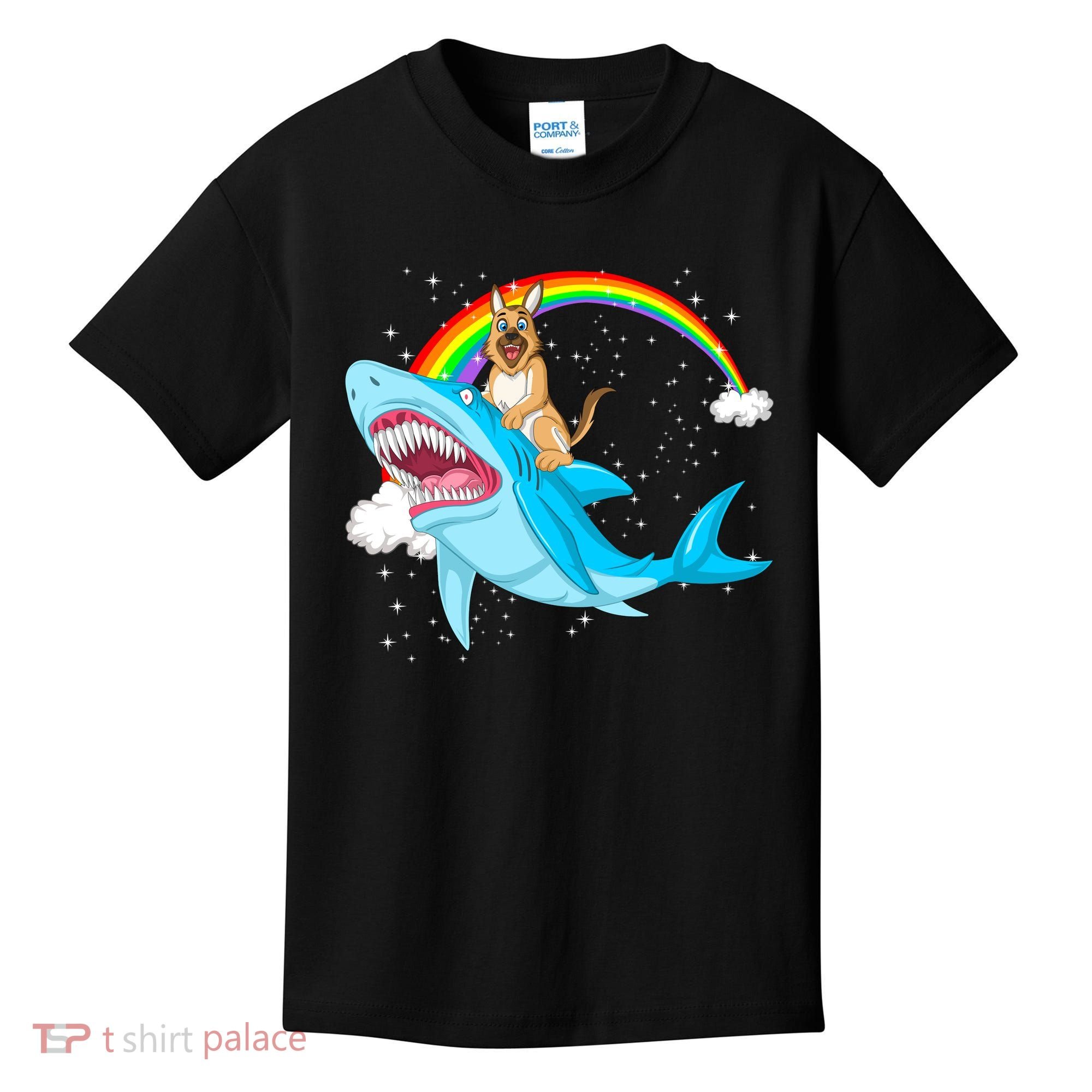 German Shepherd Riding Shark Kids T-Shirt
