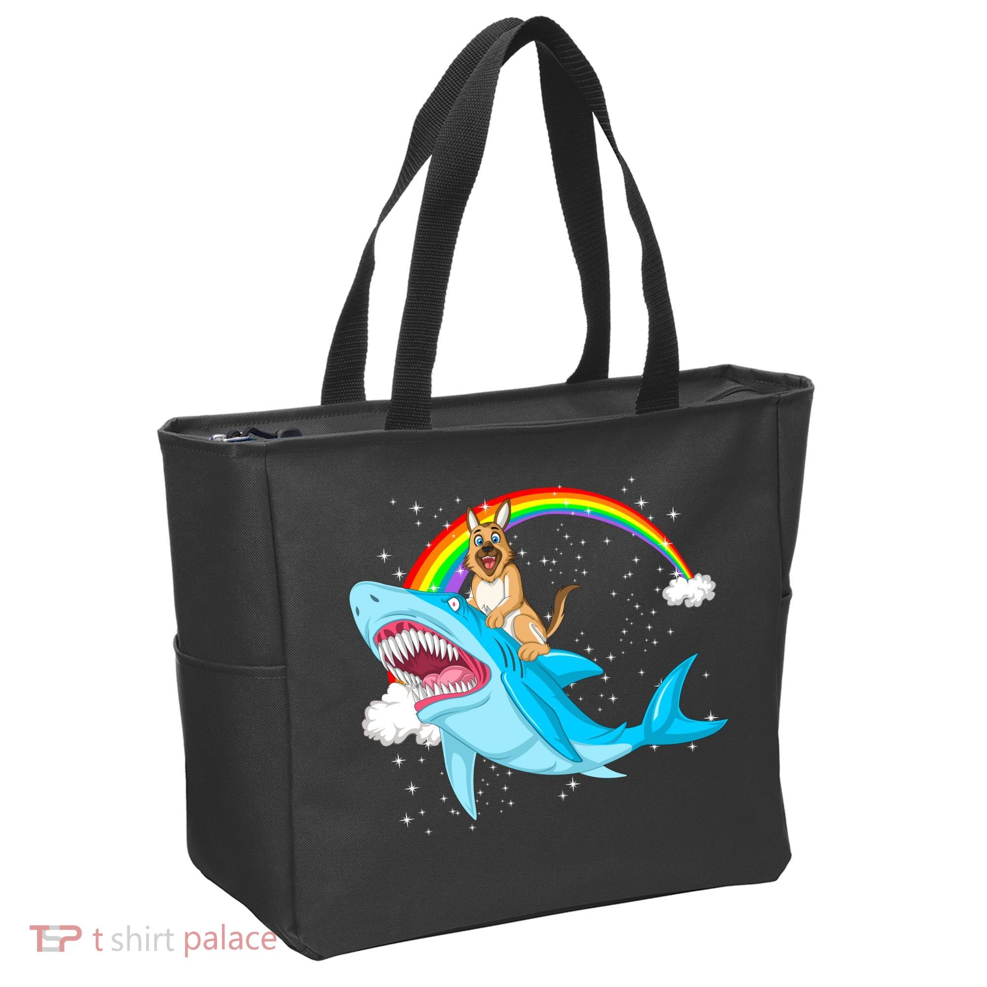 German Shepherd Riding Shark Tote Bag