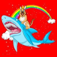 German Shepherd Riding Shark Santa Hat thumb 1