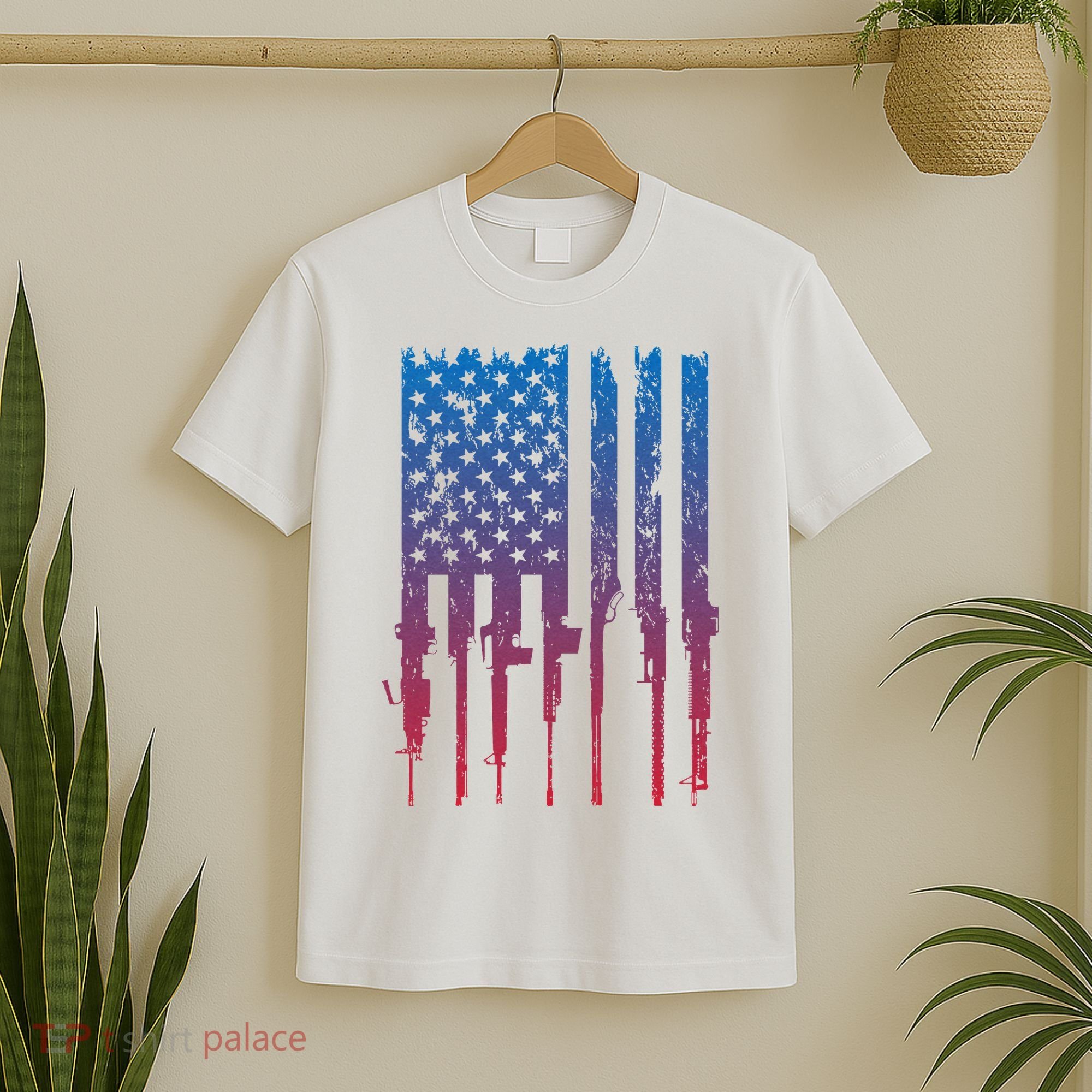 Vintage Rifle American Flag Retro T-Shirt