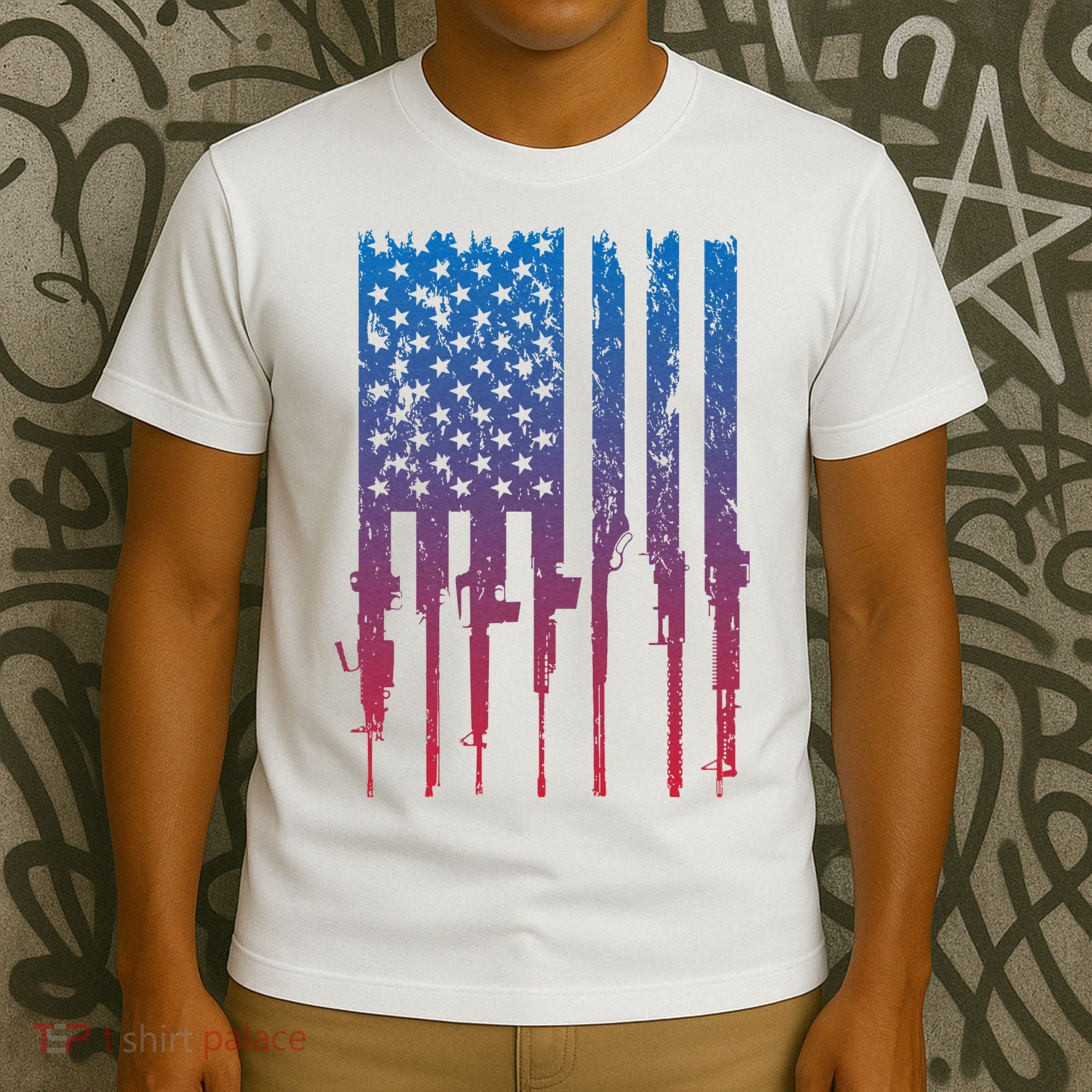 Vintage Rifle American Flag Retro T-Shirt