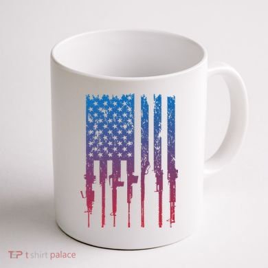 Vintage Rifle American Flag Retro Coffee Mug back