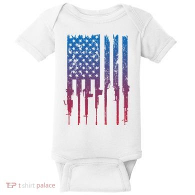 Vintage Rifle American Flag Retro Baby Bodysuit