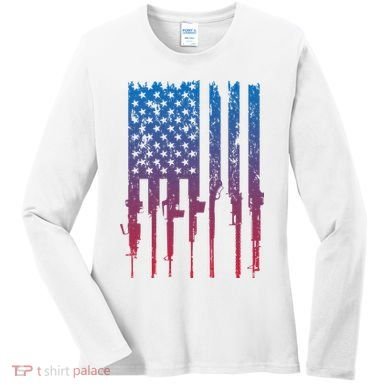 Vintage Rifle American Flag Retro Women's Long Sleeve Shirt