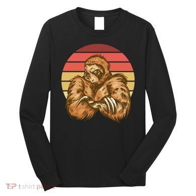 Grumpy Sloth Retro Sunset Long Sleeve Shirt