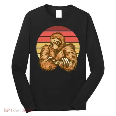 Grumpy Sloth Retro Sunset Long Sleeve Shirt