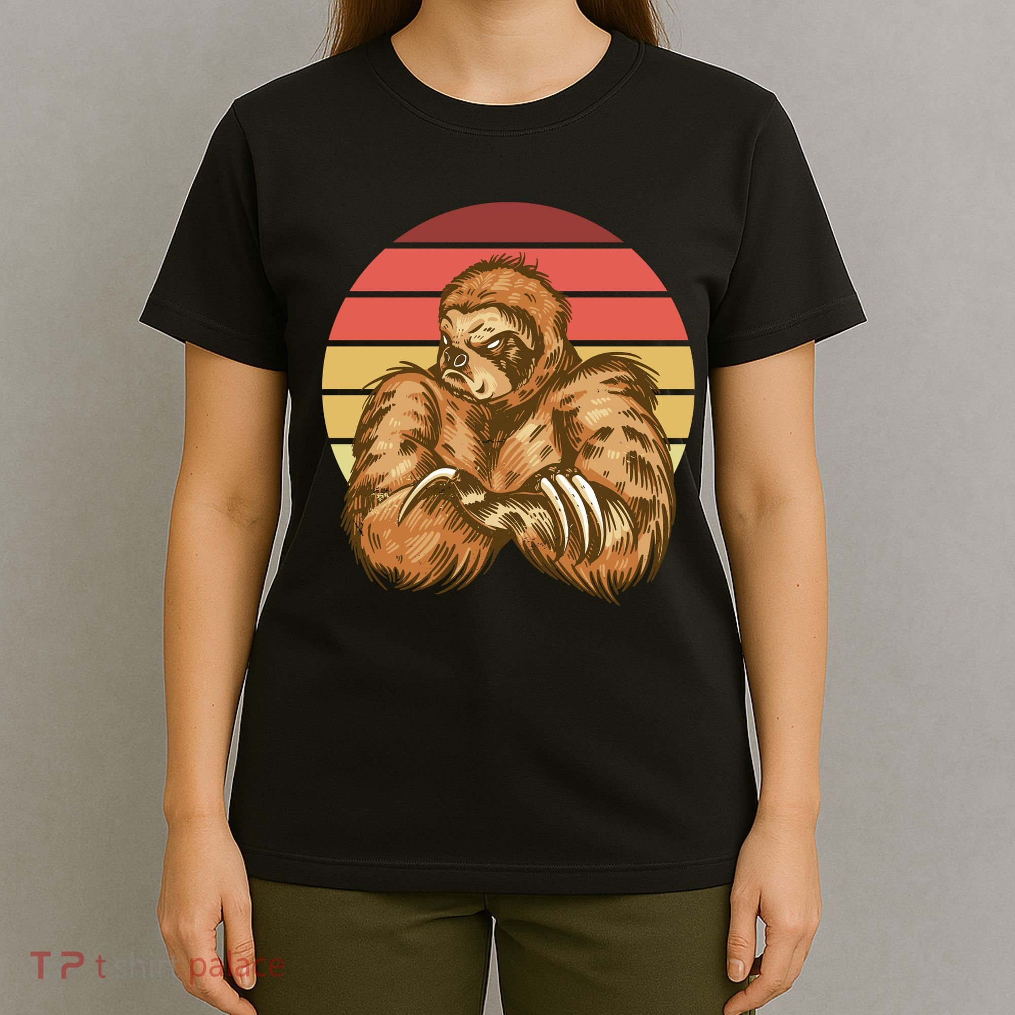 Grumpy Sloth Retro Sunset T-Shirt