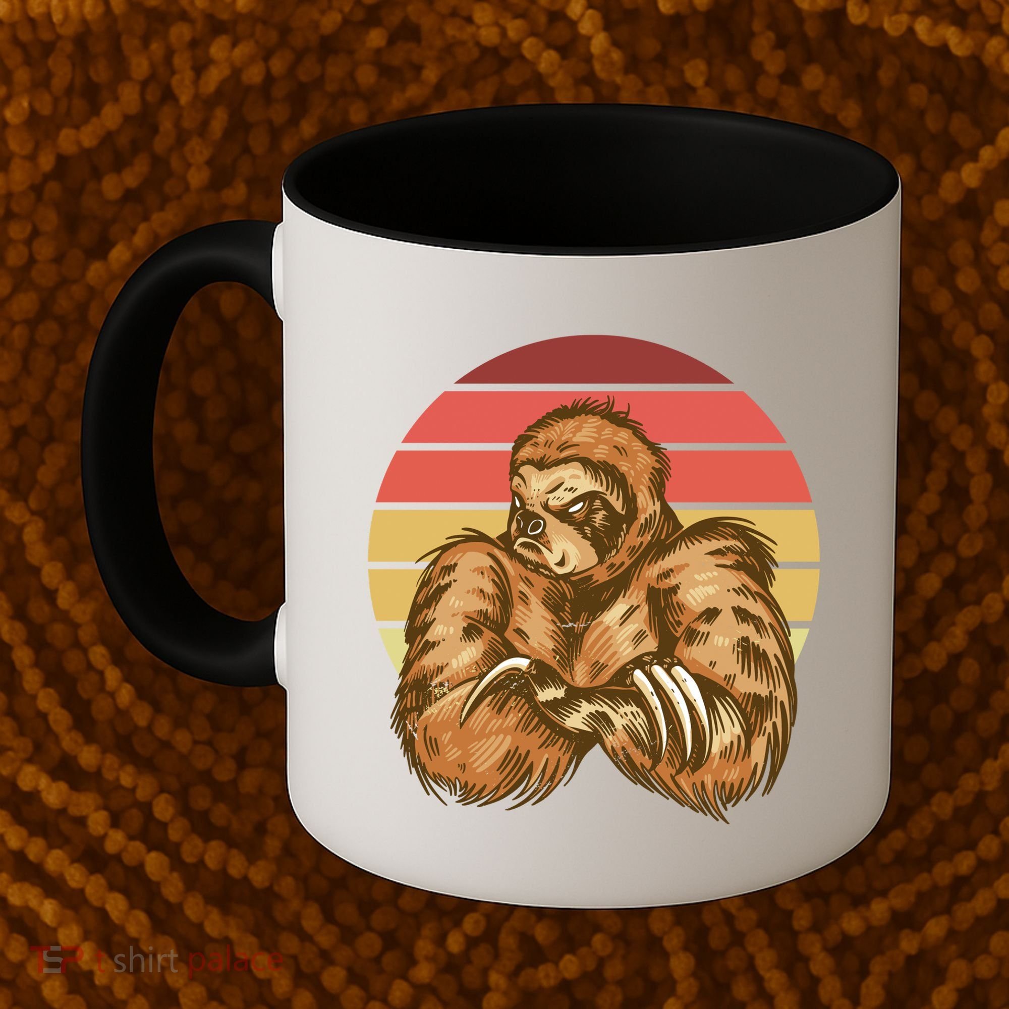 Grumpy Sloth Retro Sunset Coffee Mug