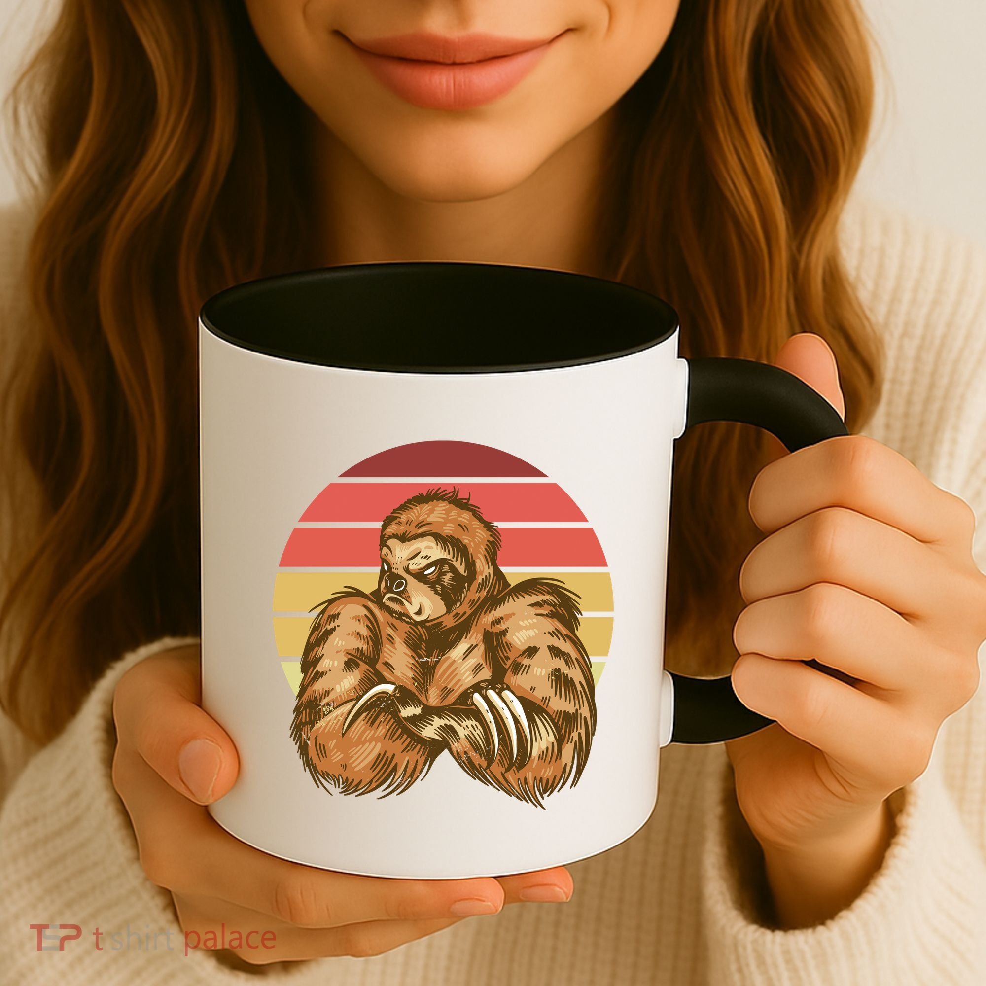 Grumpy Sloth Retro Sunset Coffee Mug