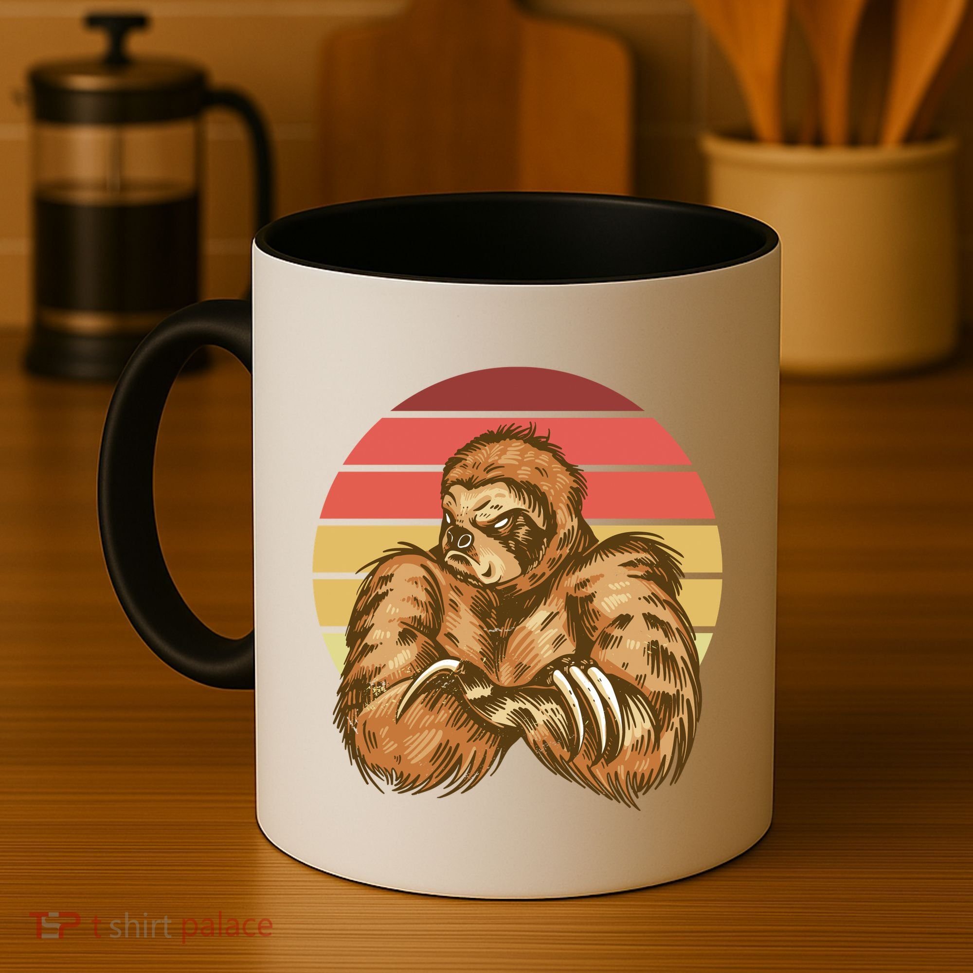 Grumpy Sloth Retro Sunset Coffee Mug