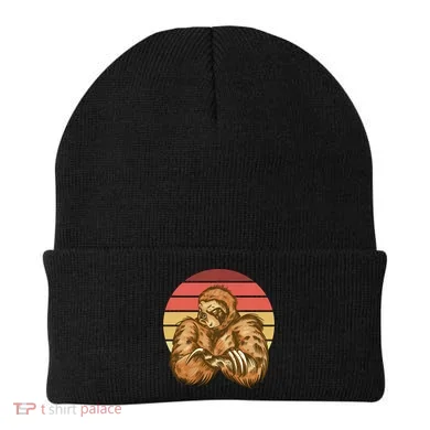 Grumpy Sloth Retro Sunset Beanie