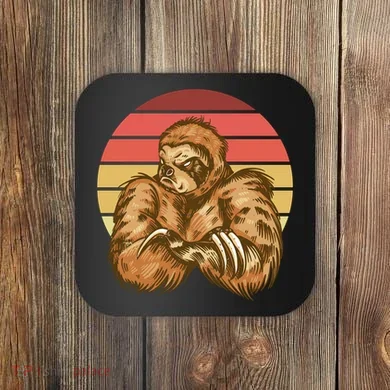 Grumpy Sloth Retro Sunset Coaster