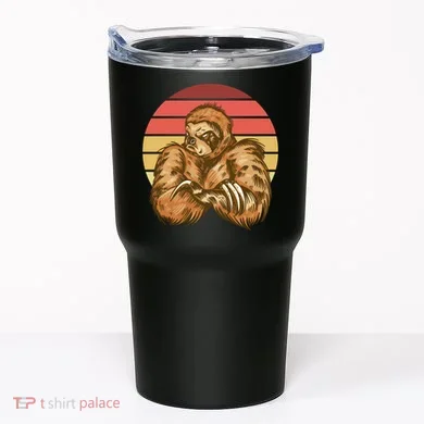 Grumpy Sloth Retro Sunset Tumbler