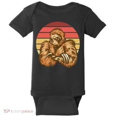 Grumpy Sloth Retro Sunset Baby Bodysuit